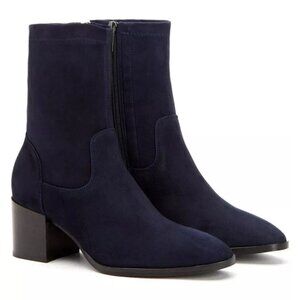 $500 AQUATALIA Tilly Weatherproof SUEDE Stacked Heel Booties SOCK BLUE 8  (MF27)